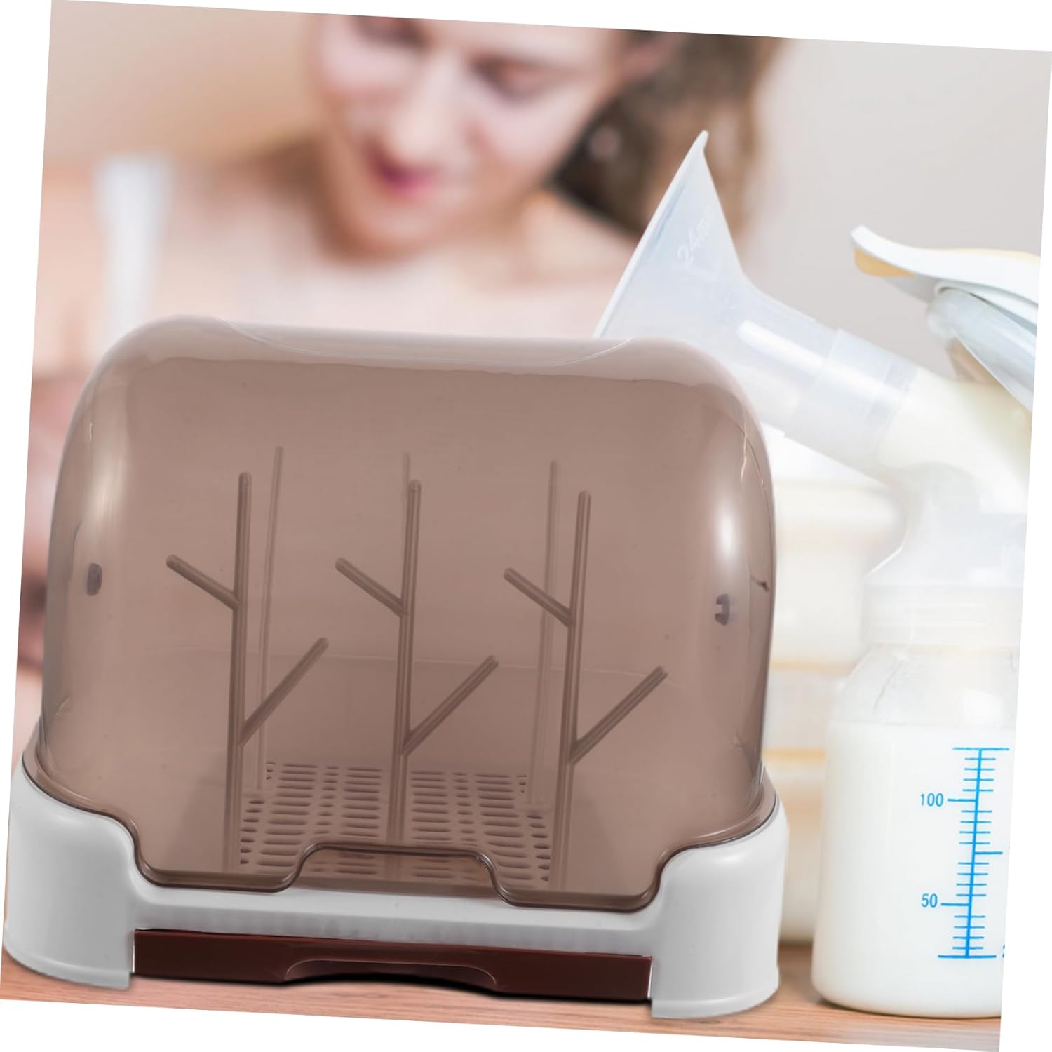 Baby Bottle Drying Rack with Dustproof Cover Compact Space-Saving Design for Kitchen Countertops Bottle Drainer