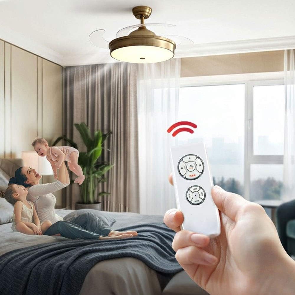 42 Inches Ceiling Light Invisible Fan Light LED 3-Color Adjustable Modern Chandelier Fan with 4 Retractable Blades and Remote Control