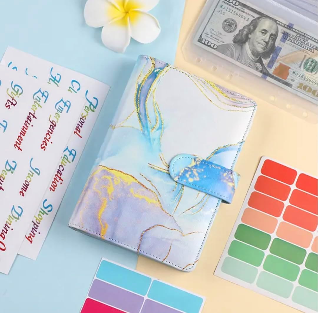 Budget Binder, Money Saving Binder with Cash Envelopes and Expense Budget Sheets for Budgeting (Green/Blue)
