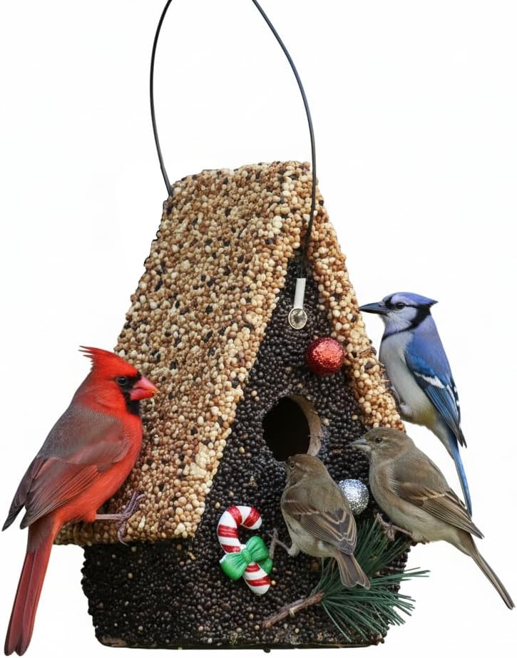 Seeded Birdhouse, Birdseeded Bird House, Wood Wren Bird Houses Covered with Wild Birdfood,Bird Feeders for Outside Hanging, A Frame Birdhouses