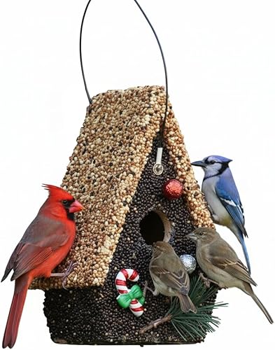 Miniatura 11 de Casa para pájaros sembrada 2026, casa de madera para pájaros cubierta con alimento para pájaros silvestres, alimentador de semillas para pájaros a