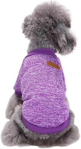 Miniatura 13 de Suéter de punto clásico para perros y mascotas, abrigo cálido de invierno para cachorros, ropa de suéter suave para perros pequeños (M, caqui)