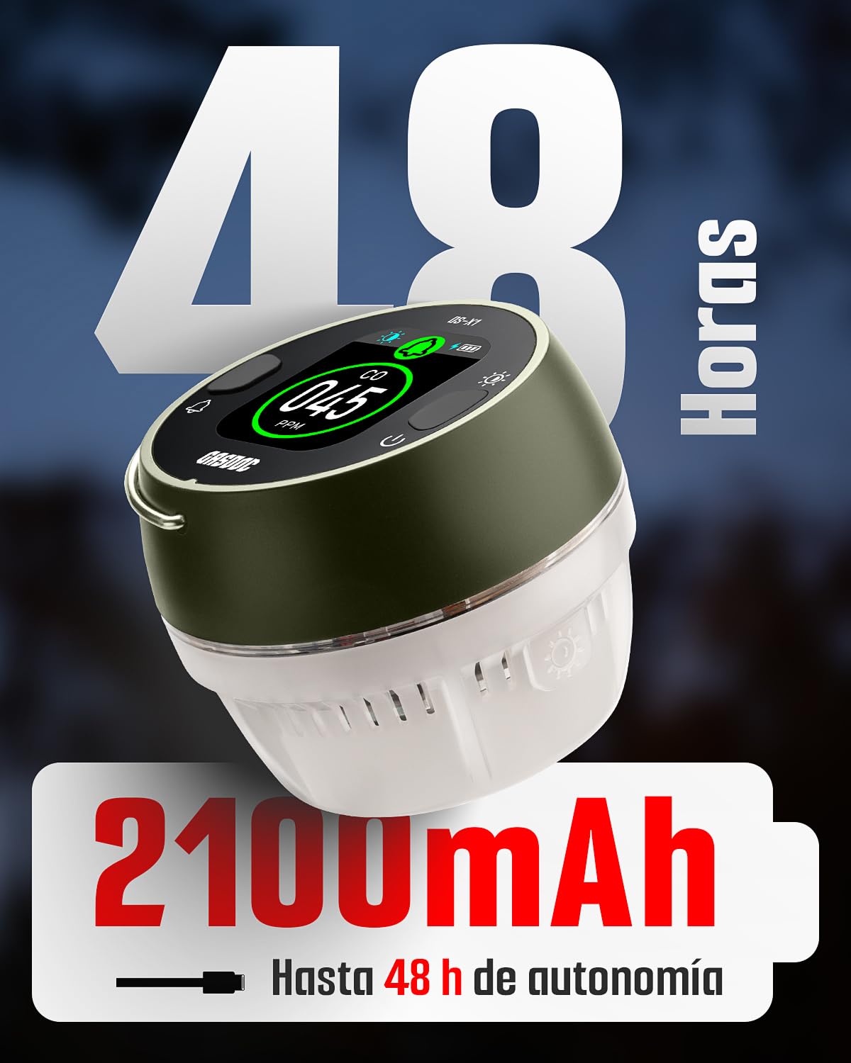 GasDoc DS-X1 Detector Portátil de Monóxido de Carbono con Luz Ambiental, Detector CO con Soporte Magnético y Gancho, Monitor CO de Viaje con Alarma Sonora y Visual para Camping, RV y Coche