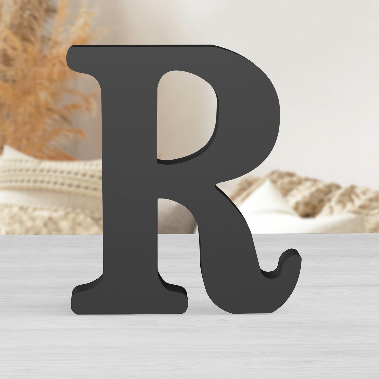 AOCEAN 8 Inch Black Wood Letters Unfinished Wood Letters for Wall Decorative Black Standing Letter Sign Board Decoration for Craft Home Party Decor Projects (R)