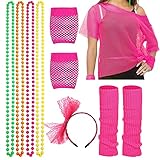HIQE-FL 80 Jahre Kostüm Zubehör Set,80er jahre outfit damen,Kostüm Accessoires 80er,Neon 80 Jahre Outfit Party,80er Jahre Kleidung Damen Set Mädchen Kinder