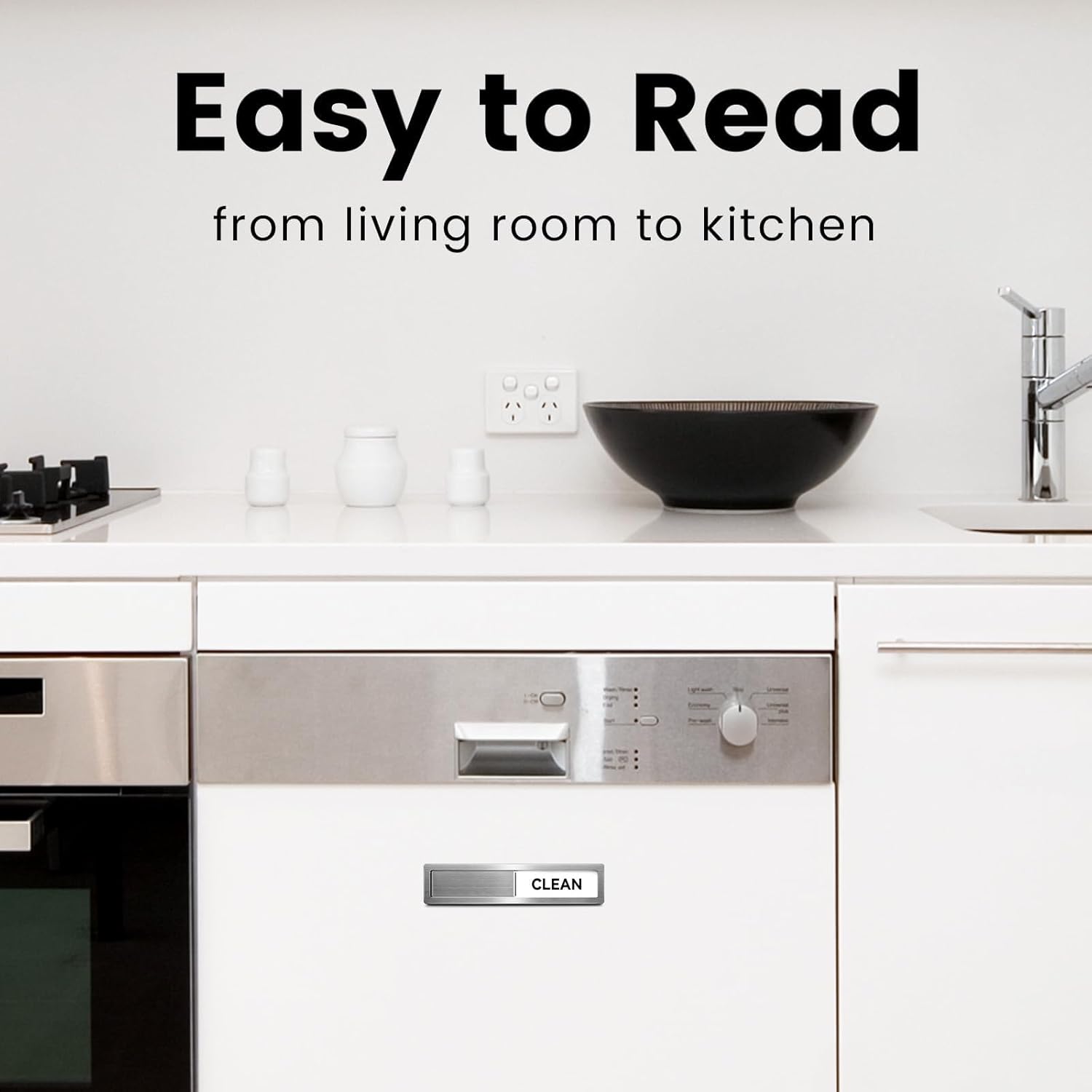 Dishwasher Magnet Clean Dirty Sign Stainless Steel Non-Scratch Strong Magnet Extra Adhesive Options Easy to Slide and Read Tells You Whether Dishes are Clean or Dirty (Black/White Style)