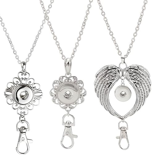 SUNNYCLUE Cordón para credencial de identificación, 1 caja, 6 piezas, 3 juegos de cadena de collar de acero inoxidable y dijes de base de botón a