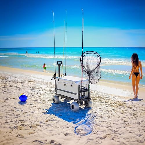 Miniatura 4 de Mighty Max Cart Carro compacto de pesca de playa al aire libre - Dolly Chest Dolly, Cooler Caddy Wheels - Base plana expandible y soportes para