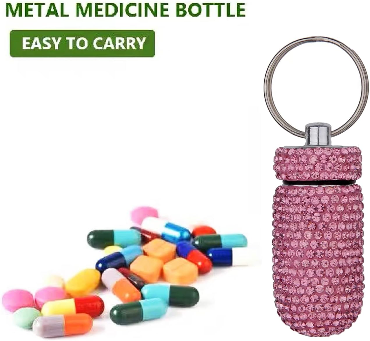 GOUWEIBA 2 Pieces Bling Pill Container Pill Holder Keychain Pink & Silver image 4