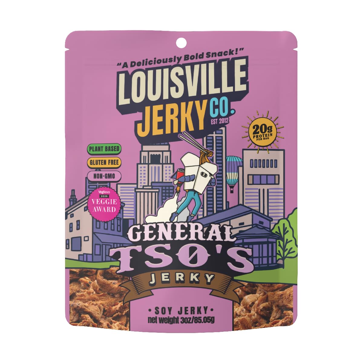 Louisville Vegan Jerky - General Tso’s Vegan and Vegetarian Meat - Lip-Smacking Vegan-Friendly & Vegetarian Jerky - Non-GMO, Gluten-Free Low Fat High