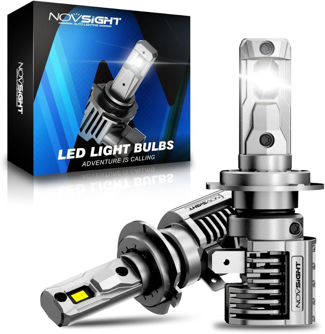 NOVSIGHT H7 Led Fog Light Bulbs - 700% 30,000LM Brighter 6500K Cool White Light Bulbs, 1:1 Design with Cooling Fan, IP68 Waterproof, Plug and Play, Automotive Lights Pack Of 2