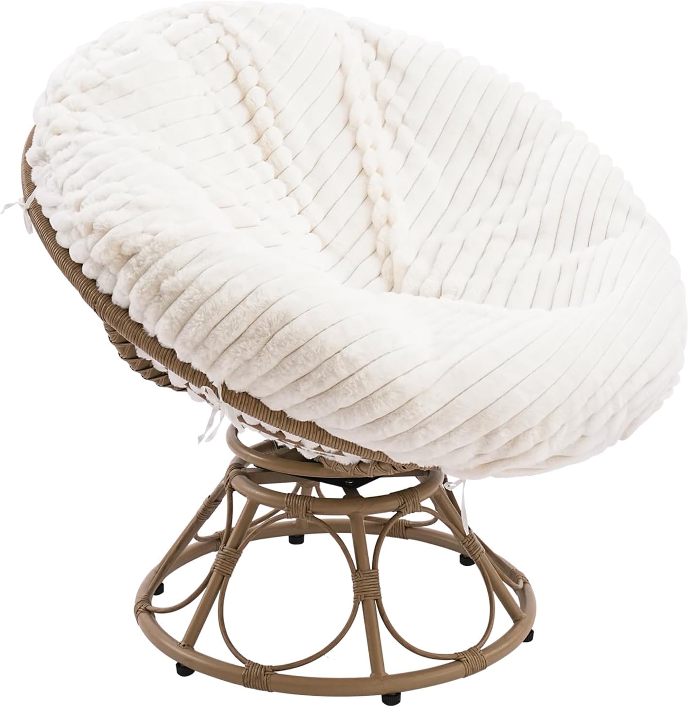 Papasan Chair Cushion Cover Only 50"x50", Removable Slipcover Without Cushion, Soft Faux Fur Cushion Covers with 8 Ties for Round Egg Chair Cushion, White