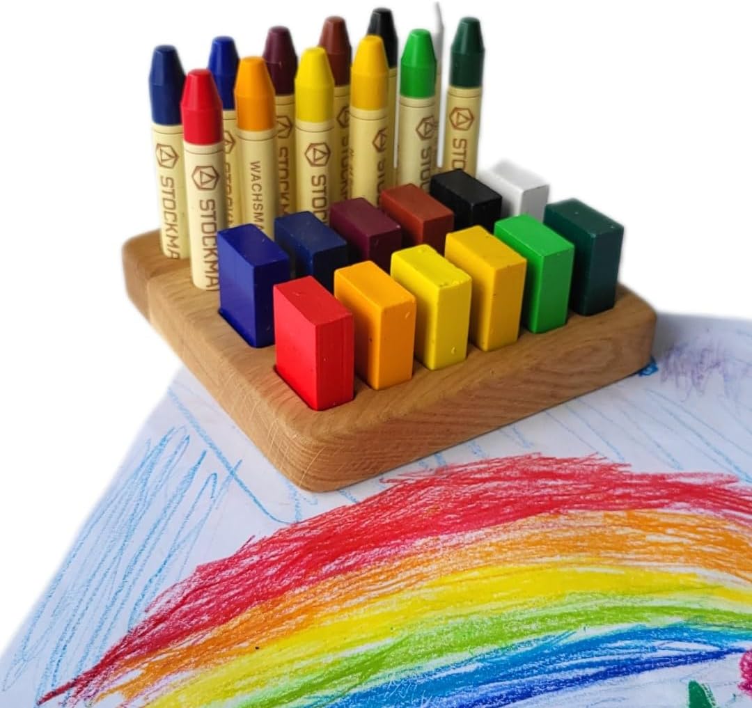 Wooden Crayon Holder for Stockmar 12 Blocks and 12 Sticks – Fits 12 Stockmar Beeswax Crayons Rectangular Organizer – Montessori Waldorf Art Supply – Gift for Kids & Classroom Use CRAYONS NOT INCLUDED