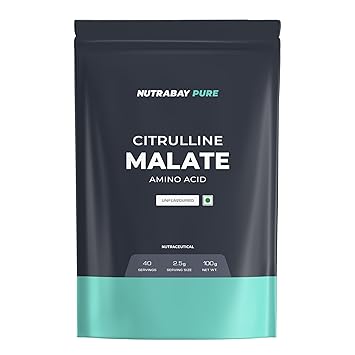 Nutrabay Pure 100% Citrulline Malate Powder 2500mg per Serving - Boosts Nitric Oxide, Pre Workout supplement for Men & Women for Faster Recovery, Endurance & Muscle Build Up - 100g, Unflavoured - image, photos