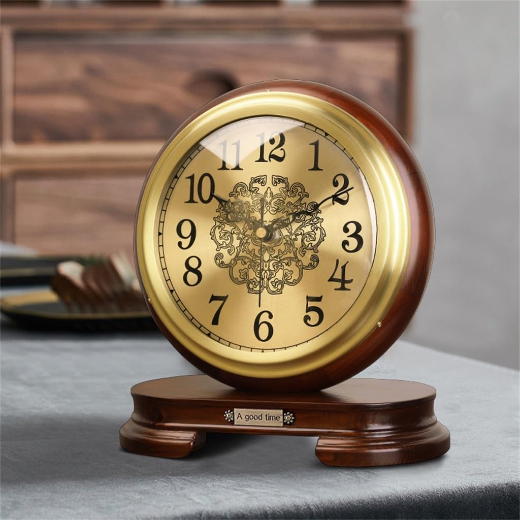 FMURY Solid Wood Brass Clock Living Room Retro American Bed Old Desktop Pendulum