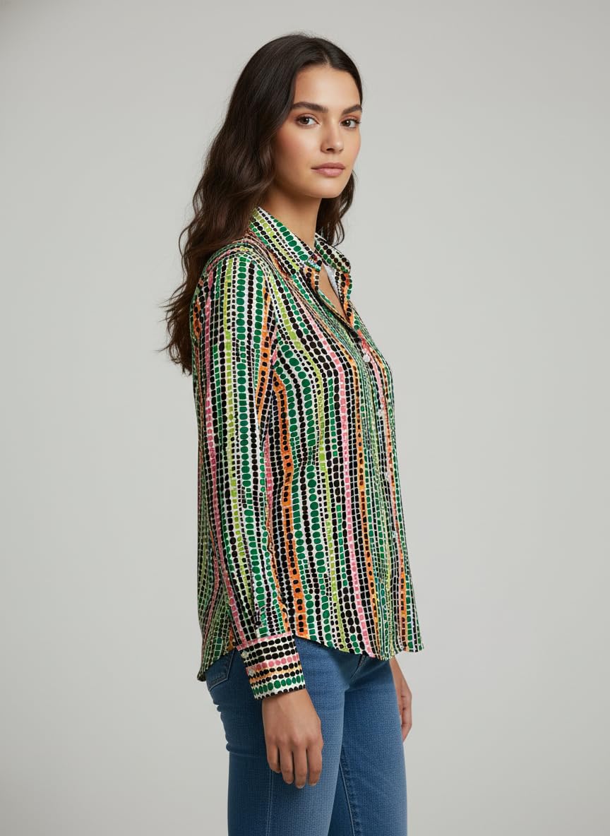 ANNI Designer Bedrucktes Damenhemd aus Baumwollmischgewebe, langärmelig, normale Passform, Hemdkragen, legere Bürokleidung, elegante Western-Kleidung für den Alltag, Hochzeit, Party