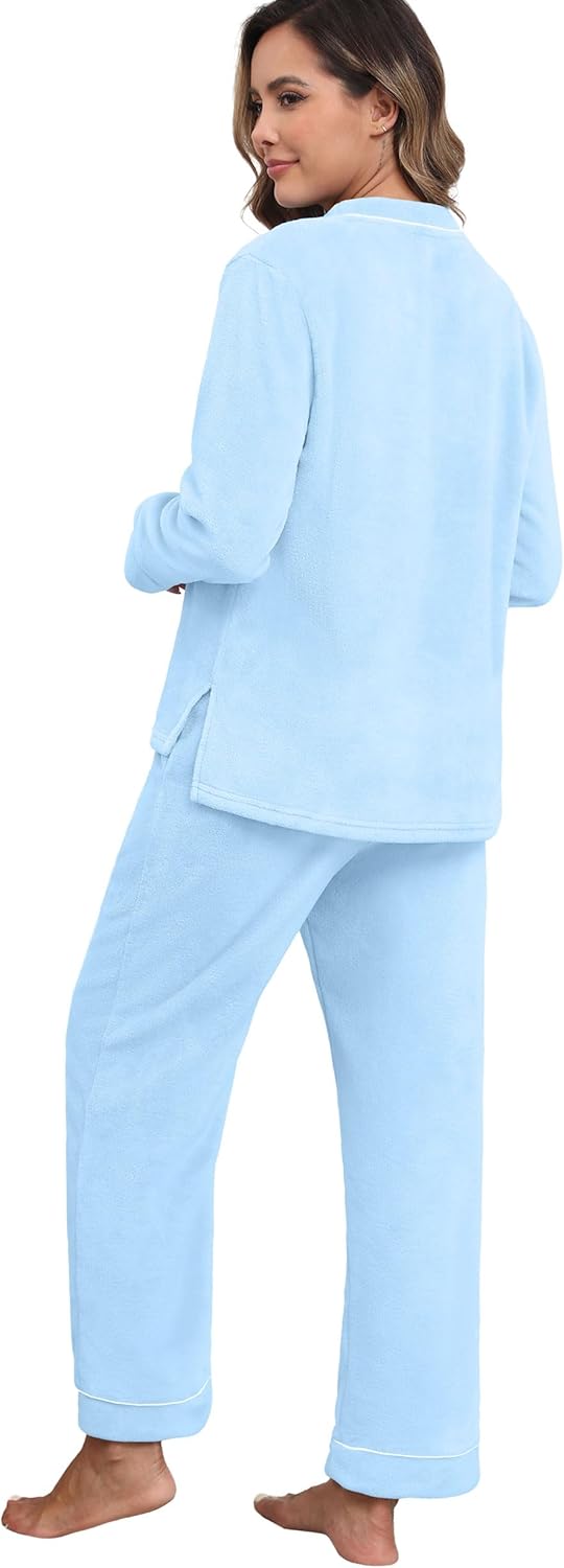 PrinStory Fluffy Pajamas for Women Winter Soft Fleece Warm Pajama Set Fuzzy Pjs Flannel 2 Piece Lounge Sets with Pockets - Image 6