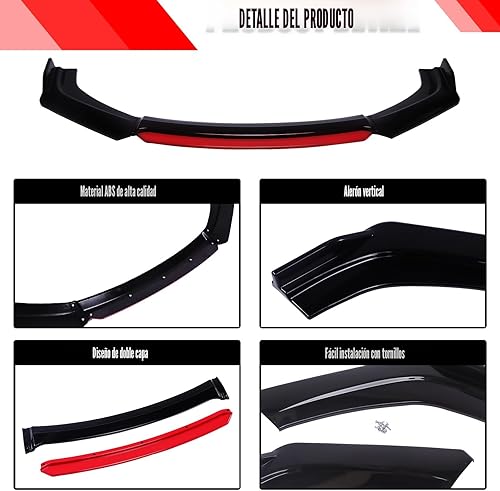 Miniatura 7 de Kit universal de 4 piezas para parachoques delantero, alerón de labio divisor de parachoques delantero, kit de cuerpo divisor de labio compatible