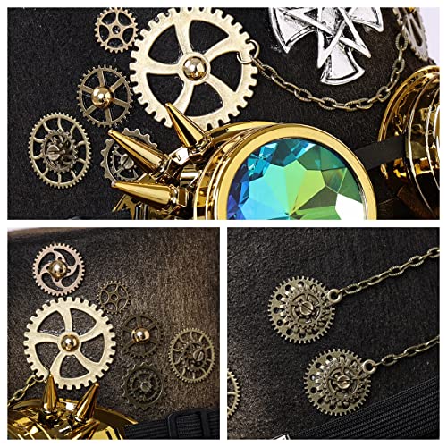 Unisex Victorian Steampunk Top Hat with Goggles and Gears for Men Women Carnival Halloween Cosplay Headwear Accessory (Head circumference: about 58cm/22.8", Brown-1) (61cm/24.02 Inches, black) steampunk buy now online