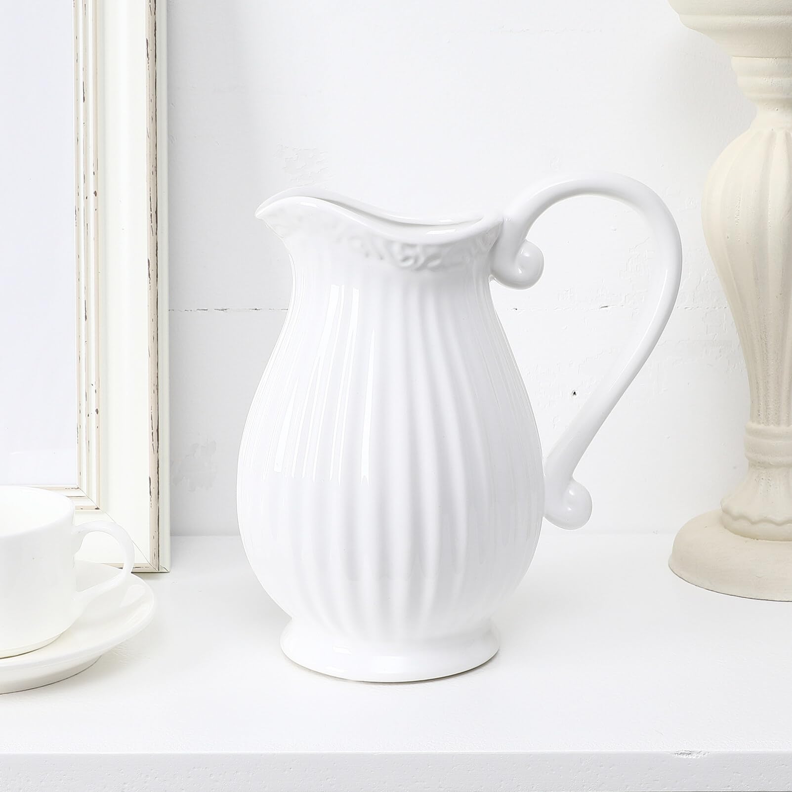 Weiße Keramik-Krugvase - Rustikales Porzellan Für Getrocknete Blumen Ideal Für Bauernhaus Dekoration Minimalistisches Design Für Zuhause 20X17Cm