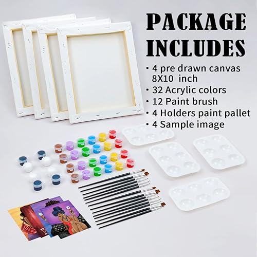 Vista 45 de VOCHIC Paquete de 4 kits de fiesta de 8 x 10 pulgadas, kit de pintura de lienzo predibujado para pintura para adultos, suministros de pintura