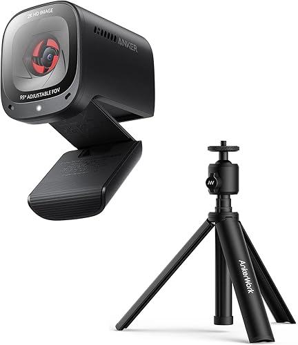 Anker PowerConf C200 2K and AnkerWork Mini Tripod, 15.74" Adjustable and Extendable Design, Holds up to 3.3lb, Mac Webcam, Webcam for Laptop, Adjustable Field of View, Built-in Privacy Cover