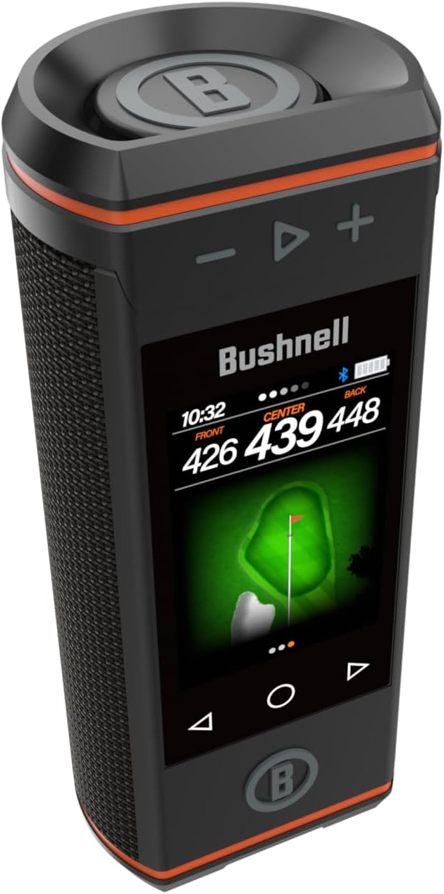 Bushnell Golf Wingman HD GPS Speaker, side view showing magnetic mount