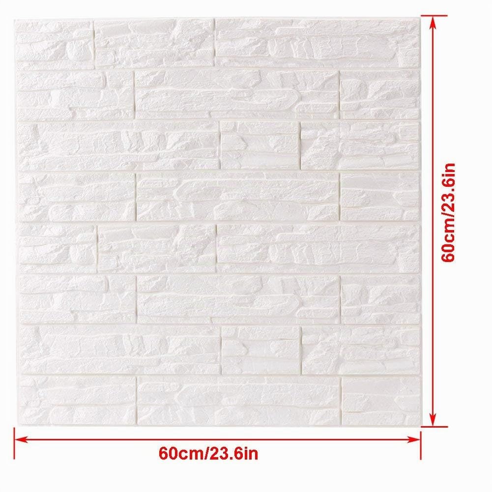 WANWEITONG PE Mousse Papier Peint en 3D Auto-Adhésif Bricolage Autocollants Muraux Décor Mural en Relief Brique en Pierre pour Bureau Chambre Séjour Décoration d'intérieur 60 * 60cm (24 Pcs, Blanc)