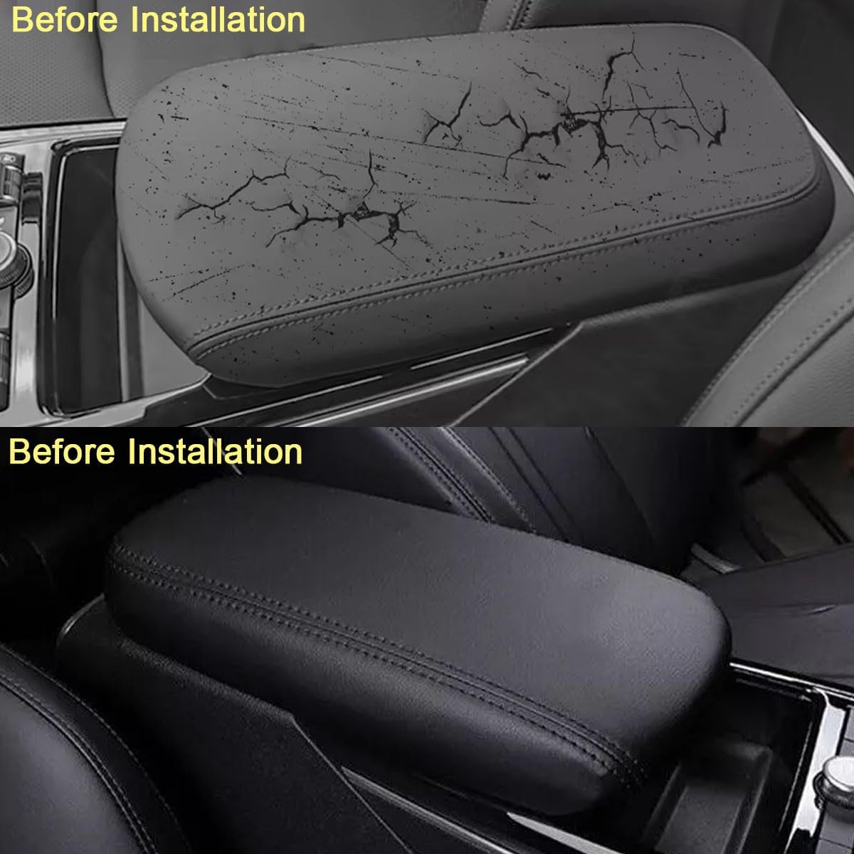 Car Center Console Armrest Cover for Kia K5 2021 2022 2023 2024 2025 2026 Leather Console Armrest Box Lid Cover Protector Cushion Saver Accessories,Black Stitches