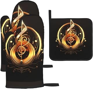 Music Symbol Oven Pot Holders Sets - Heat Resistant Kitchen Gloves with Stylish Print Design for Safe Cooking 