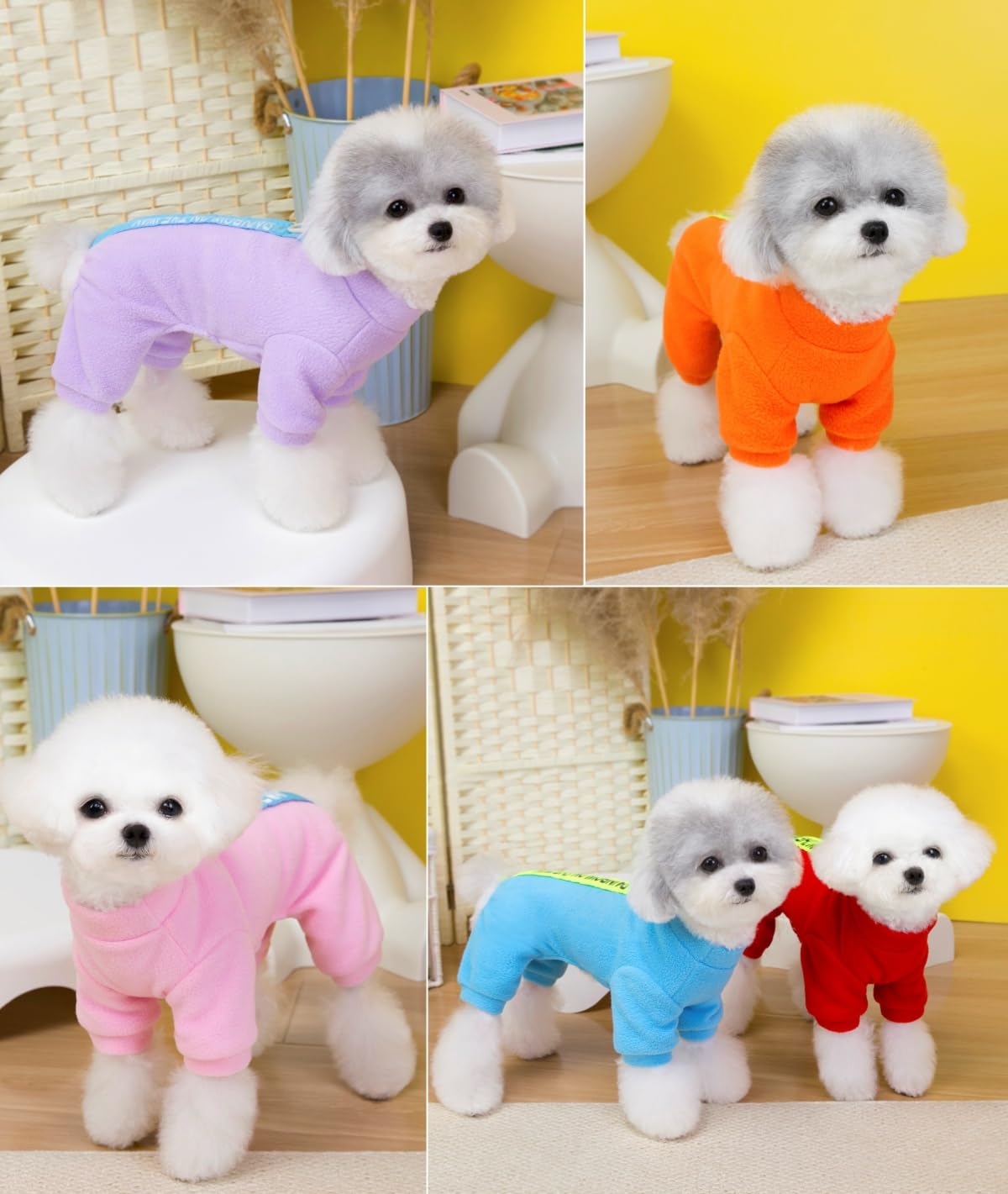 Pijamas de Forro Polar para Perros pequeños, Mono de Cachorro con Anillo en D y Letra Impresa, Suave Jersey de Cuatro Patas Pjs Acogedor Invierno otoño Ropa de Dormir para Mascotas Chihuahua Yorkie