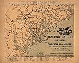 Map: 1861 Beaufort Harbor and Coast line Between Charleston, S.C. and Savanna sic Ga, with 5 Mile Distance Lines in Circles Round Beaufort, and R.R. Connections, Roads, c, c. The Naval Force in The