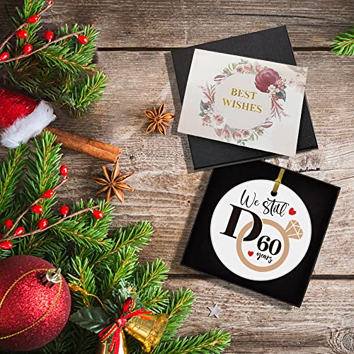 Rewidparty 60Th Wedding Anniversary Ceramic Ornament Gifts Married Gifts Decoration For Couples 60 Years As Mr & Mrs Holiday Round Keepsake 3" Circle Ceramic Ornament With Gold Ribbon & Gift Box #TOP4