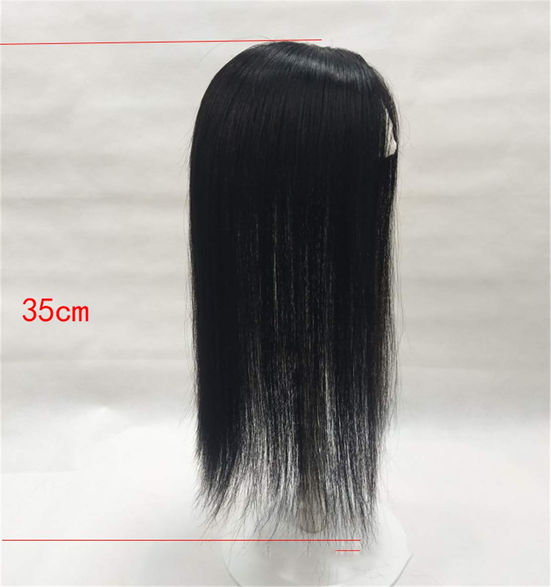 Human Hair Crown Toppers for Women with Thinning Hair 4" x 4.7" Mono Clip on Bang Wiglets Hairpieces, 8" Natural Black