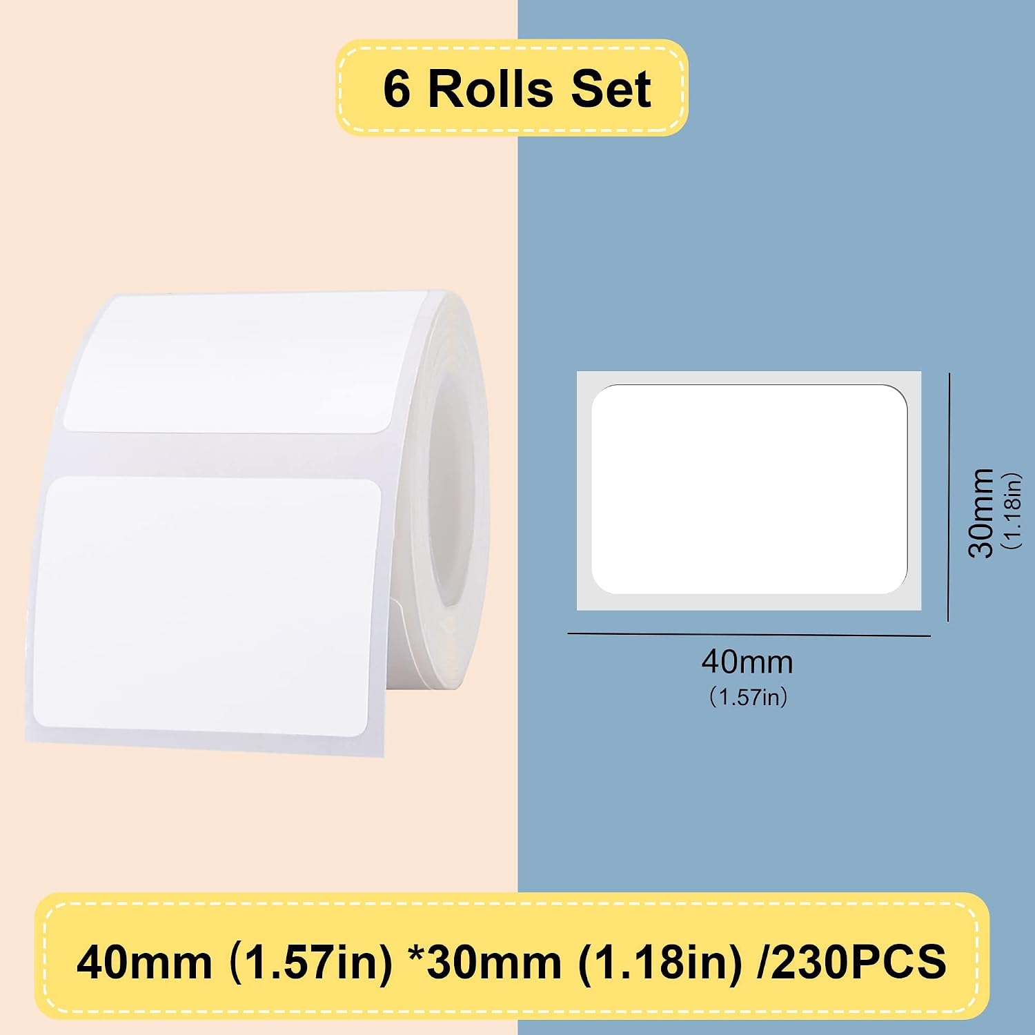 Thermal Labels Maker Tapes for B21/B3S/B1 Printer,1.57" X 1.18" (40 X 30mm) 230 Labels/Roll,Multi-Purpose Adhesive Labels Sticker Paper for Home Office Small Business Address School,6 Rolls White
