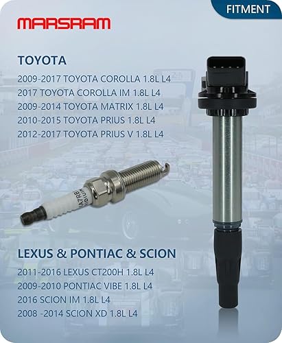 Vista 32 de Marsram Paquete de bobinas de encendido UF487 y doble bujía de iridio para Toyota Lexus 2005-2018 Camry Highlander Avalon Rav4 Sienna Venza RX350