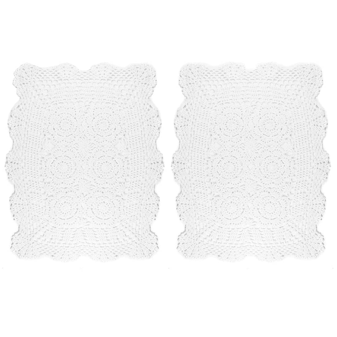 kilofly Handmade Crochet Cotton Lace Table Placemats Doilies Value Pack [Set of 2], White