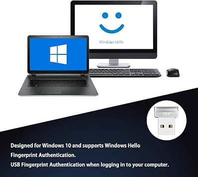TEC Mini USB Fingerprint Reader for Windows 11/10 Hello, TEC TE-FPA2 Bio-Metric Fingerprint Scanner PC Dongle for Password-Free and File Encryption, 360 Touch Speedy Matching Security Key