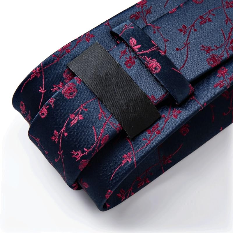 Corbata de seda para hombre con pañuelo y gemelos miniatura 5
