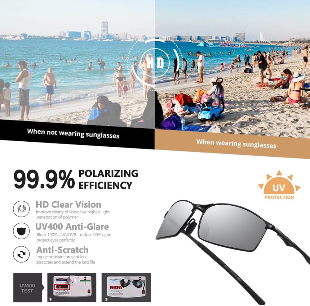 Men's Polarized Rectangular Sunglasses Ultra Lightweight Metal Frame Fishing Driving Glasses Classic Shades for Men - Image 4