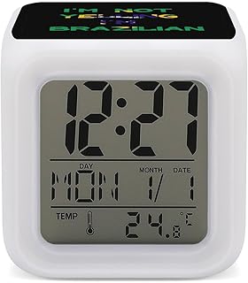 I'm Not Yelling I'm Brazilian Brazil Small Digital Alarm Clock for Bedroom Decor 7 Color Changing Night Light Adult