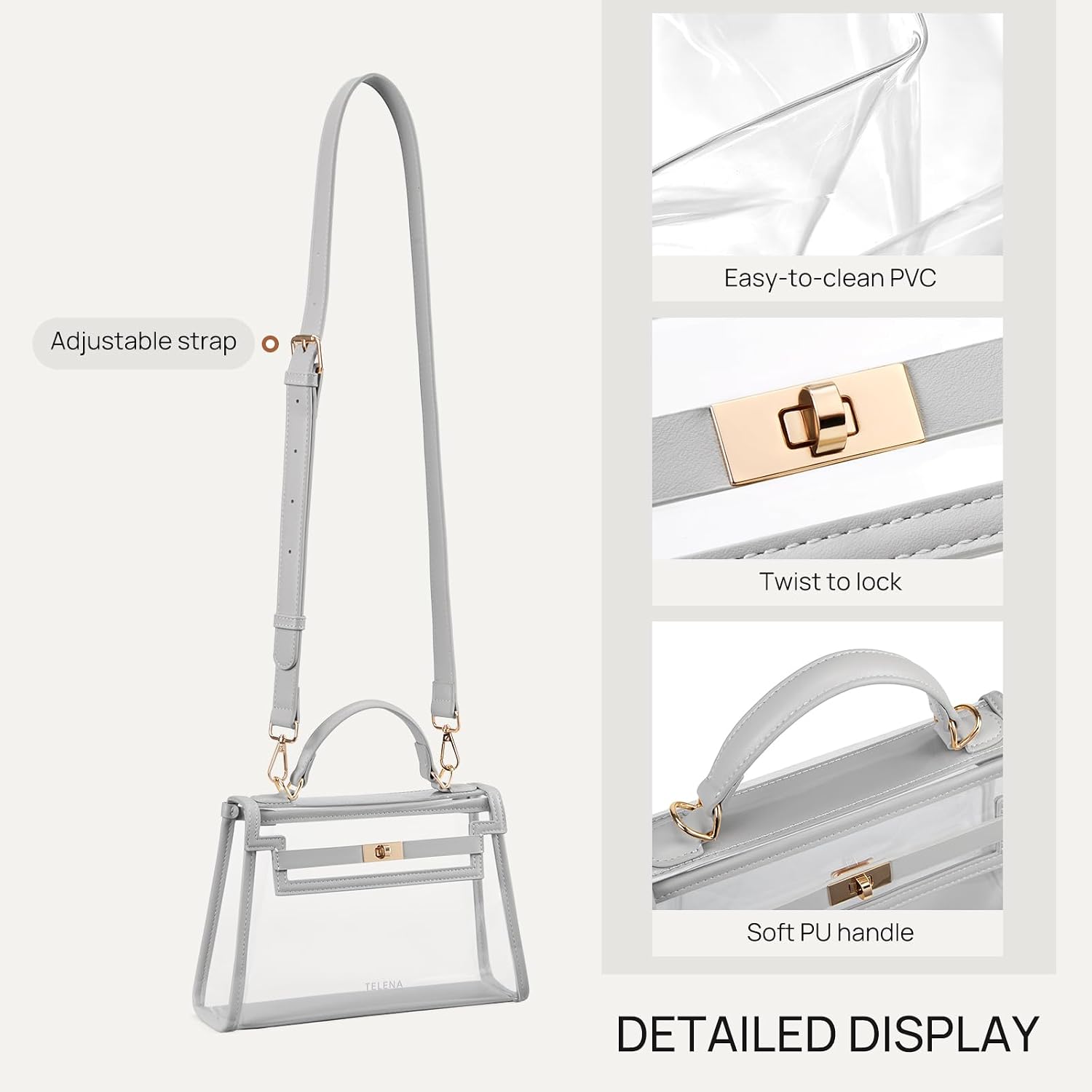  Clear Bag for Stadium Events PVC Transparent Crossbody Purse | for Women with Adjustable Strap for Concerts Game Day thumbnail