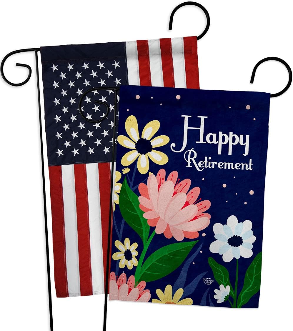 Happy Retirement Garden Flags Pack Celebration Retired Veteran Congratulations Occasion Anniversary Party USA Applique Small Decorative Gift Yard House Banner Double-Sided Made In 13 X 18.5