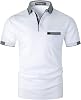 KUNJLELP Polo Shirt Mens Short Sleeve Polo Shirt Men Contrast Color Cotton with Pocket T-Shirt Summer