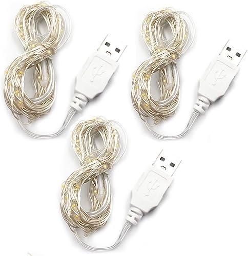 Miniatura 6 de BQZYX+ Paquete de 2 guirnaldas de luces USB alimentadas por USB, color amarillo cálido, 16.4 ft, 50 cuentas de lámpara LED, luces de Navidad, cadena