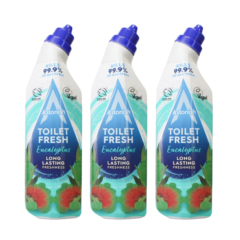 Astonish Toilet Fresh Gel - Removes 99.9% Bacteria - Removes & Prevents Limescale - Long-Lasting Fresh Fragrance - Eucalyptus Scented – Multipack of 3 x 750ml
