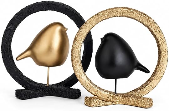 Den- Z Ku  Biblo 2 li Set, Siyah ve Gold Halkal  Modern Dekoratif Obje, Polyester Masa st  S s , Salon Ofis Ev Dekoru ve Hediyelik