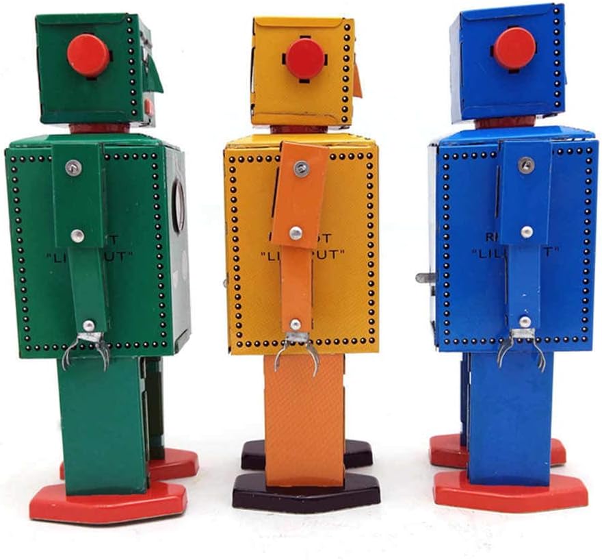 Charmgle Vintage Tin Toy Clockwork Walking Robot Spring Wind-up Toys Christmas Stocking Stuffers Party Favor Adult Gifts Medium (Yellow)