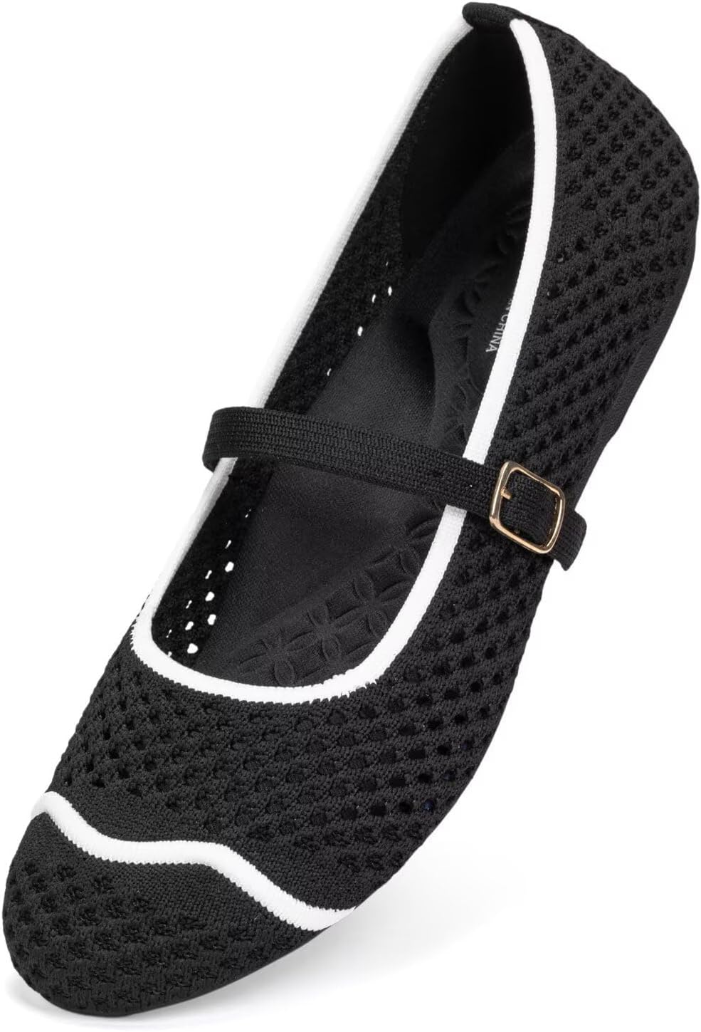 Frank Mully Women's Mesh Mary Jane Flats Round Toe Slip-On Breathable Knitted Comfort Shoes for Daily Walking Work