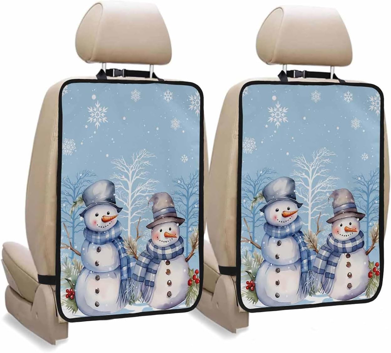 T&H XHome Car Seat Protector, 2 Pack Kick Mats with Organizer - 3 Pocket Storage, Winter Christmas Hat Snowman Elf Back Seat Cover for Kids Universal Fit Automotive Interior Protectors